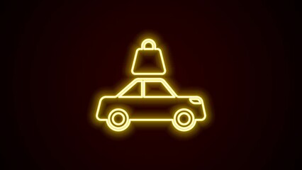 Canvas Print - Glowing neon line Car insurance icon isolated on black background. Insurance concept. Security, safety, protection, protect concept. 4K Video motion graphic animation