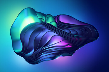 Wall Mural - 3d render, abstract neon background with fantastic curvy shape, layers and folds. Modern ultraviolet wallpaper
