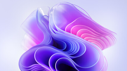 3d render, modern abstract wallpaper with curvy pink violet translucent film ruffles, layers and fol