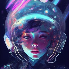 Wall Mural - Portrait of an fictional astronaut in a spacesuit. High-tech astronaut from the future. The concept of space travel. Generative AI