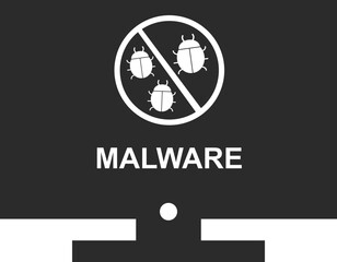 Wall Mural - Warning malware icon, virus on pc icon black vector