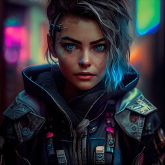 Wall Mural - portrait of a sci-fi cyberpunk girl. high-tech futuristic woman from the future. the concept of virt