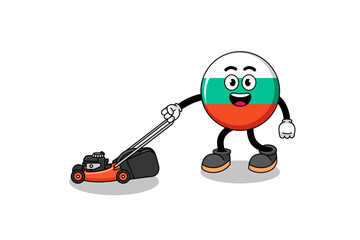 Wall Mural - bulgaria flag illustration cartoon holding lawn mower