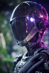 Wall Mural - Portrait of an fictional astronaut in a spacesuit. High-tech astronaut from the future. The concept of space travel. Generative AI