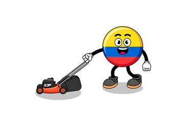 Wall Mural - colombia flag illustration cartoon holding lawn mower