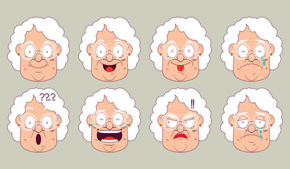 senior woman expression set cartoon cute