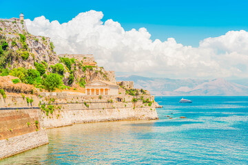 Sticker - Old stone fortress in Corfu town Kerkyra, Greece, toned