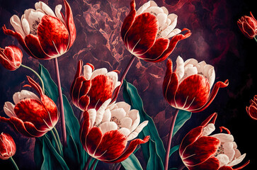 Wall Mural - Fresh Spring tulips floral. tulip flowers blooming. Spring nature background for web banner and card design. Generative AI