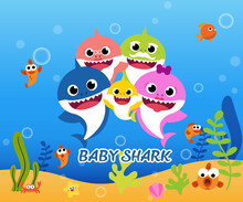 Baby Shark Birthday Greeting Card Template. Shark Cards. Birthday Invite, Happy Child Party In Ocean Style.