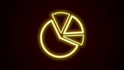 Poster - Glowing neon line Pie chart infographic icon isolated on black background. Diagram chart sign. 4K Video motion graphic animation