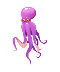 Wall Mural - Purple octopus cartoon vector illustration. Sea cute animal