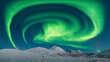 A spiral Aurora Borealis over the Northern Norway near Tromso. High resolution panorama northern lights. High quality photo