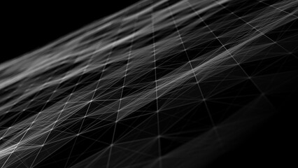 Wall Mural - wave of digital particles on a black background. abstract interlacing lines and points. digital conn