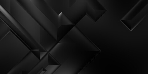 Wall Mural - Black 3d geometric background. Trendy luxury minimalist design. Geometrical template. Premium abstract wallpaper with dark elements. Exclusive design for poster, brochure, presentation, website.