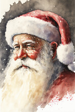 Watercolor Painting Of Santa Claus. Generative AI