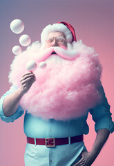 Santa Claus abstract pastel portrait dressed entirely in woolen clothes costume and sugar foam beard. Delicious and sweet Christmas holidays. Illustration, Generative AI.