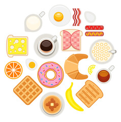 Wall Mural - Breakfast food set top view flat icon