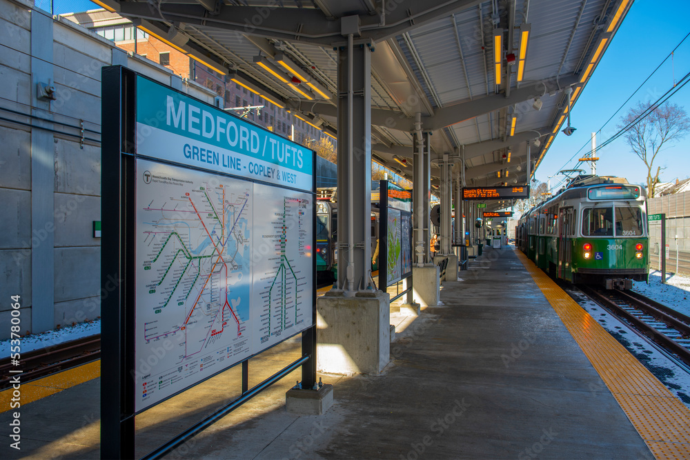Boston Metro MBTA Green Line Medford Tufts station in city of Medford ...