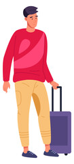 Wall Mural - Man with suitcase. Travelling person. Standing tourist character