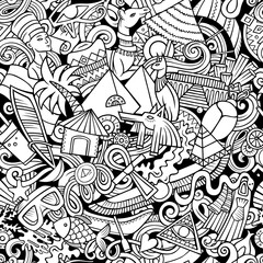 Wall Mural - Cartoon doodles Egypt seamless pattern