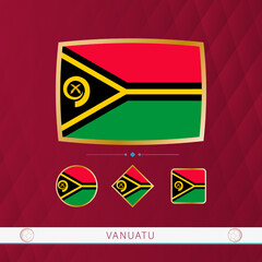 Wall Mural - Set of Vanuatu flags with gold frame for use at sporting events on a burgundy abstract background.