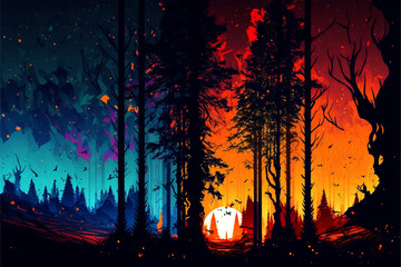 Wall Mural - Sunset in a forest