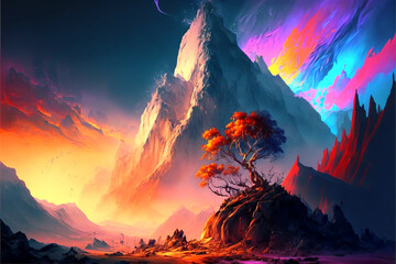 Canvas Print - Sunset over mountain