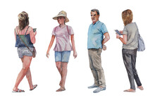 Set Of Isolated Standing And Walking People In Watercolor Illustration, Suitable For Architectural Presentation