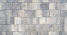 Gray Paving Stones. Paving Surface Road. Texture Made Of Big Gray Cement Bricks. Brick Stone Street Road - Pavement Texture Effect
