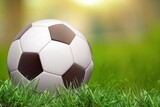 Fototapeta Sport - Classic football or soccer ball on grass