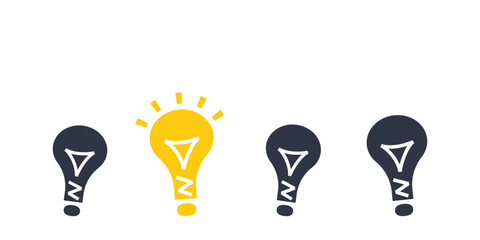 Wall Mural - the concept of collective intelligence or ideas, one light bulb glows among others.