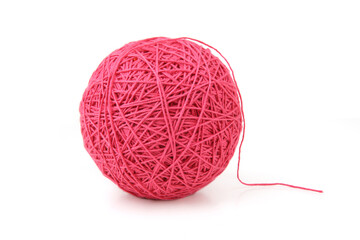 Wall Mural - pink big cotton thread ball isolated on white background. knitting ball of cotton string.