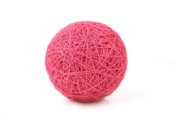Wall Mural - pink big cotton thread ball isolated on white background. knitting ball of cotton string.