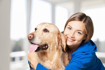 Sticker - Young happy woman with cute pet