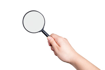 female hand holding magnifier