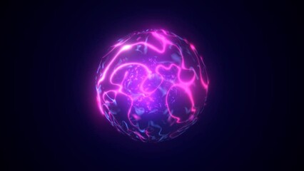 Wall Mural - A round purple planet with a molten core in the center in space, a star sphere with an energy magical glowing field of plasma. Abstract background. Video in high quality 4k, motion design