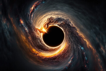 Wall Mural - black hole in outer space. colorful abstract space background. sci-fi illustration. generative ai