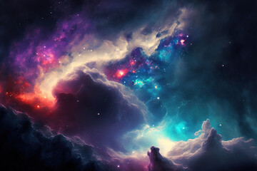 Wall Mural - abstract cosmic background. colorful background with planets and stars. colorful space illustration.
