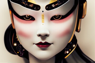 Wall Mural - pale skin visage. Abstract vision of futuristic asian civilisation. Cantonese opera porcelain character. Generative AI