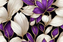 Lily Iris Petals Framed In Gold For Print Design, Curtains, Duvet Covers, Wallpaper, Paper Packaging, Textile. Generative AI