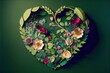  a paper heart with flowers and leaves cut out of it on a green background with a shadow of a heart. generative ai