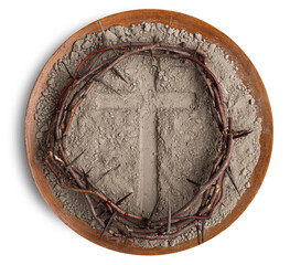 Canvas Print - cross made of ash, dust as christian religion. Lent beginning