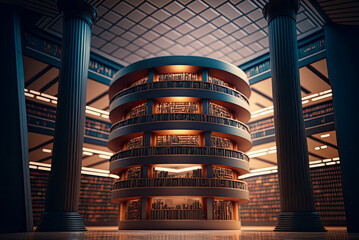 Wall Mural - Modern library interior, round, architectural concept. Generative AI