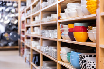 Crockery, porcelain, utensils and other different stuff on shop