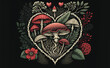 Mushroom Heart Every Mushroom. True love of mushrooms. Generative ai illustration for you web, valentine card orT-Shirt Design For Mushroom Lovers.