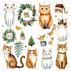 Whimsical Christmas cat Collection - generative AI