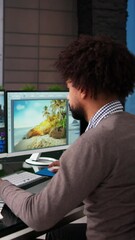 Fototapete - African American Video Editor Tech Job