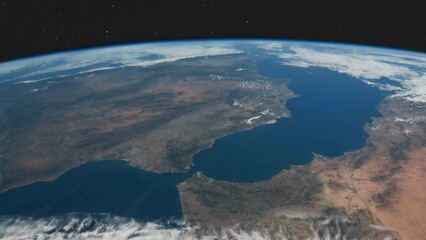 Wall Mural - flight over western africa and spain. as seen from the international space station. elements of this