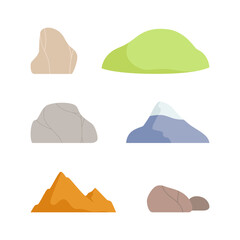 Sticker - Simple Mountain, Rock and Green Bush as Landscape and Environment Element Vector Set