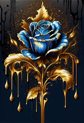 Blue rose covered in metallic gold